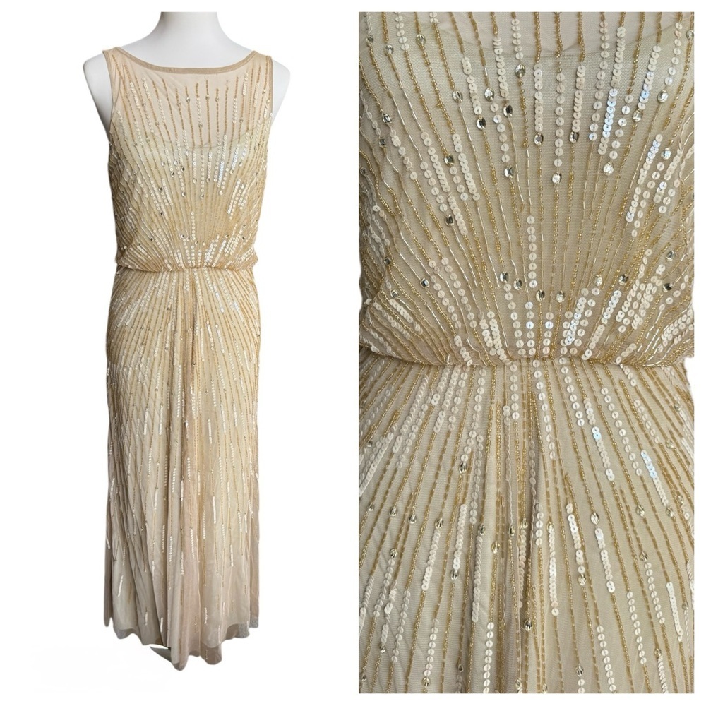 Aidan Mattox Sequin Gown Beaded Sleeveless Wedding Guest MOTB MOTG Dress Size 8